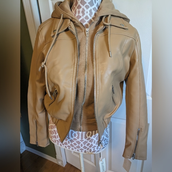Blank NYC Jackets & Blazers - BlankNYC FAUX LEATHER BOMBER JACKET WITH REMOVABLE HOOD